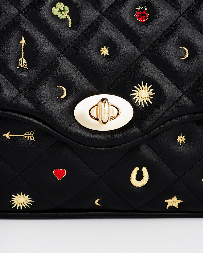 Lucky Quilted Crossbody Clutch in Black