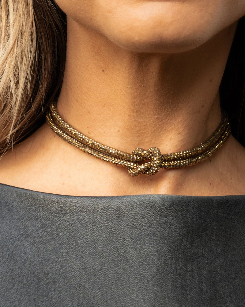 Crystal Knot Necklace in Gold - 16" with 5" Extender Chain