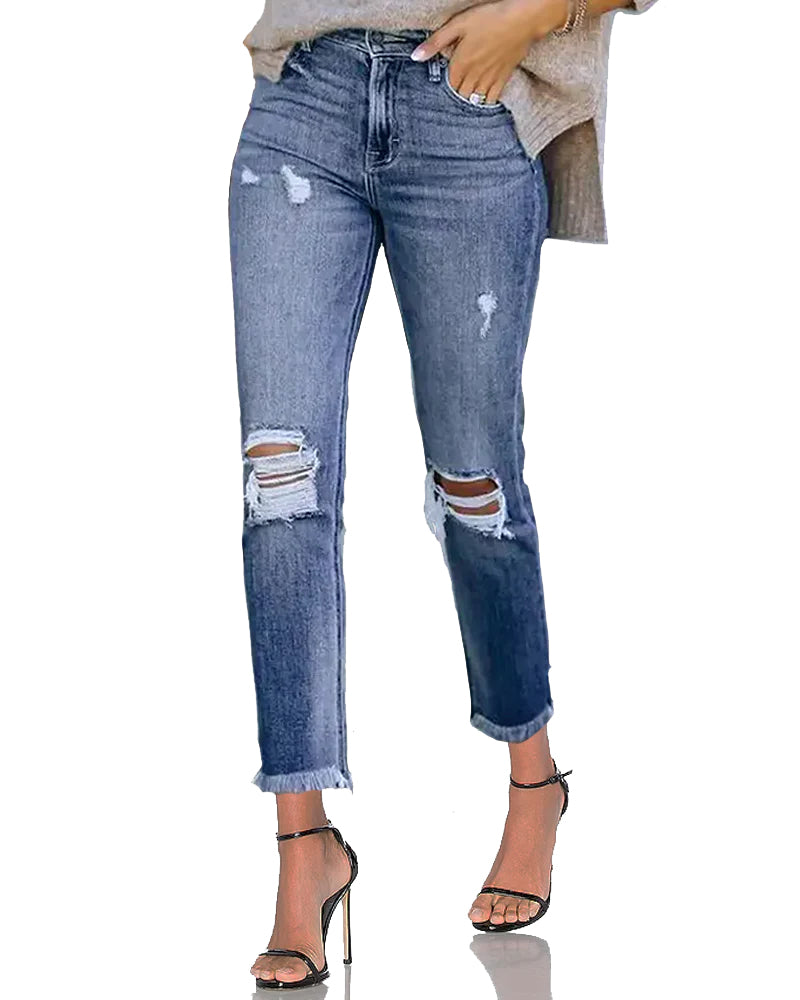 Mid Rise Stretch Distressed Jean