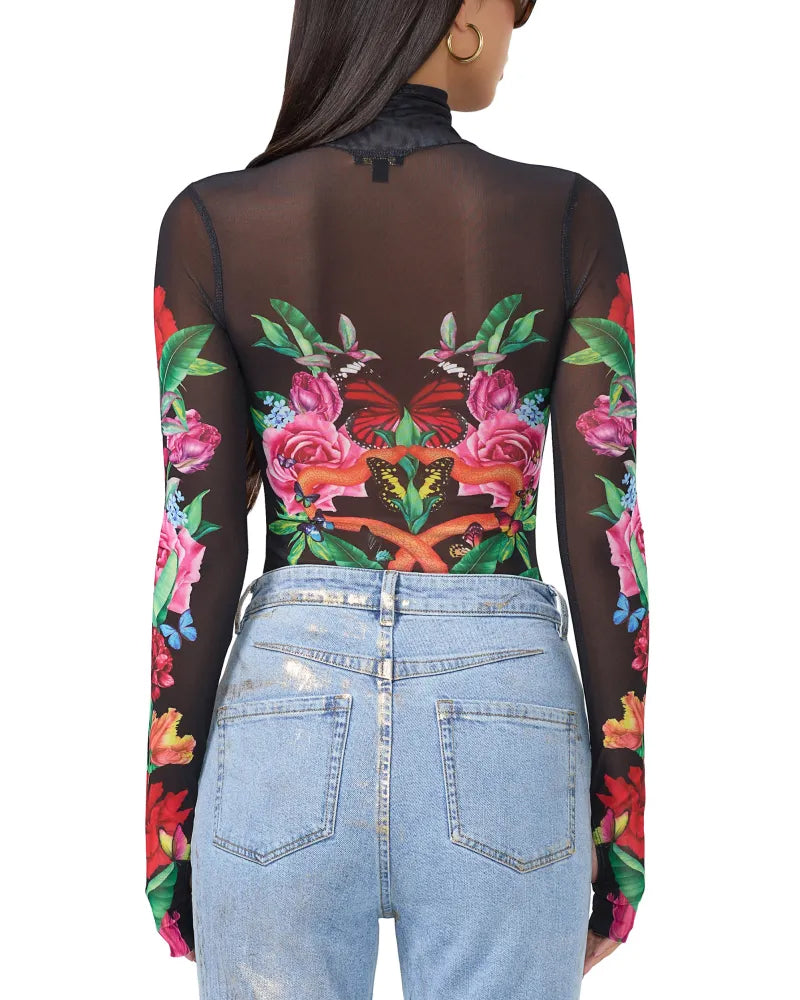 Sheer Mesh Zadie Top in Body Floral