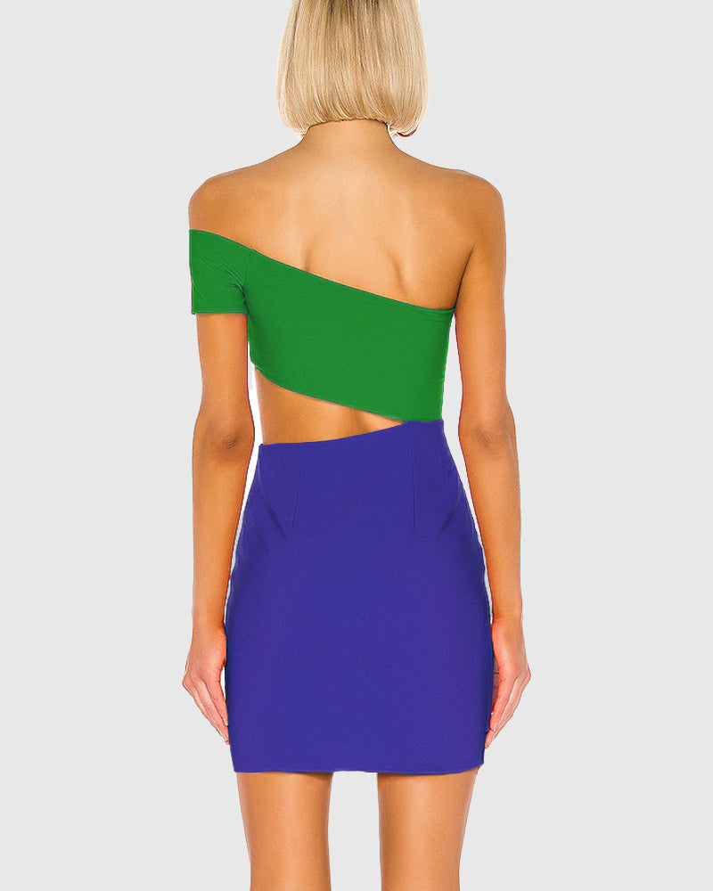 Color Block Cut Out Mini Dress
