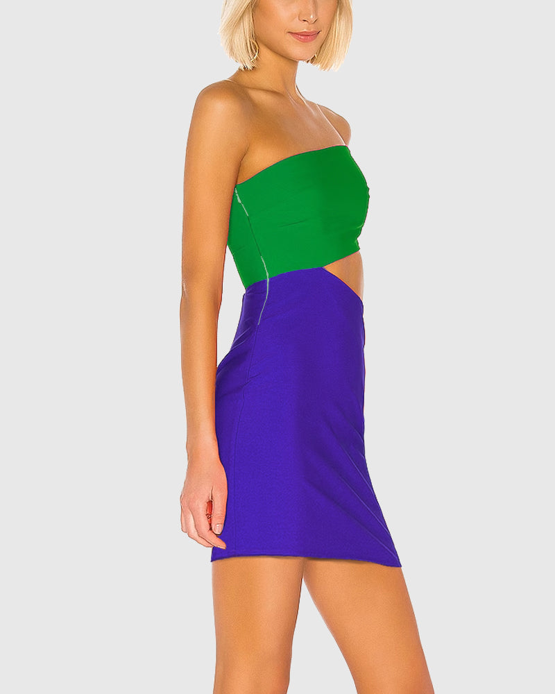 Color Block Cut Out Mini Dress