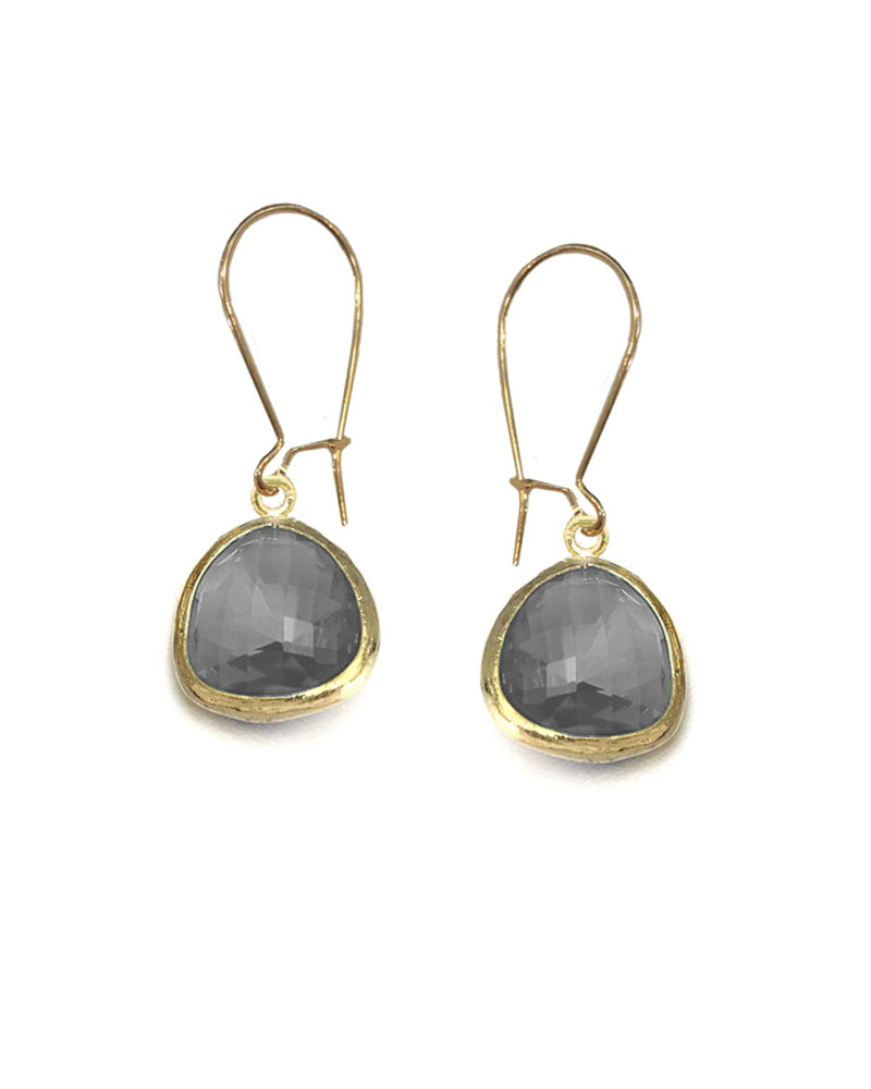 Gold Plated Self Hook Charcoal Crystal Earring