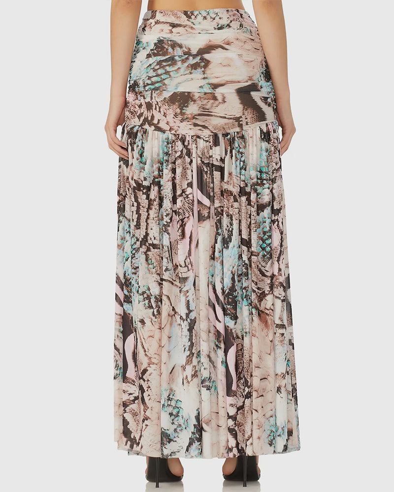 Aqua Mixed Animal Print Val Sheer Maxi Skirt