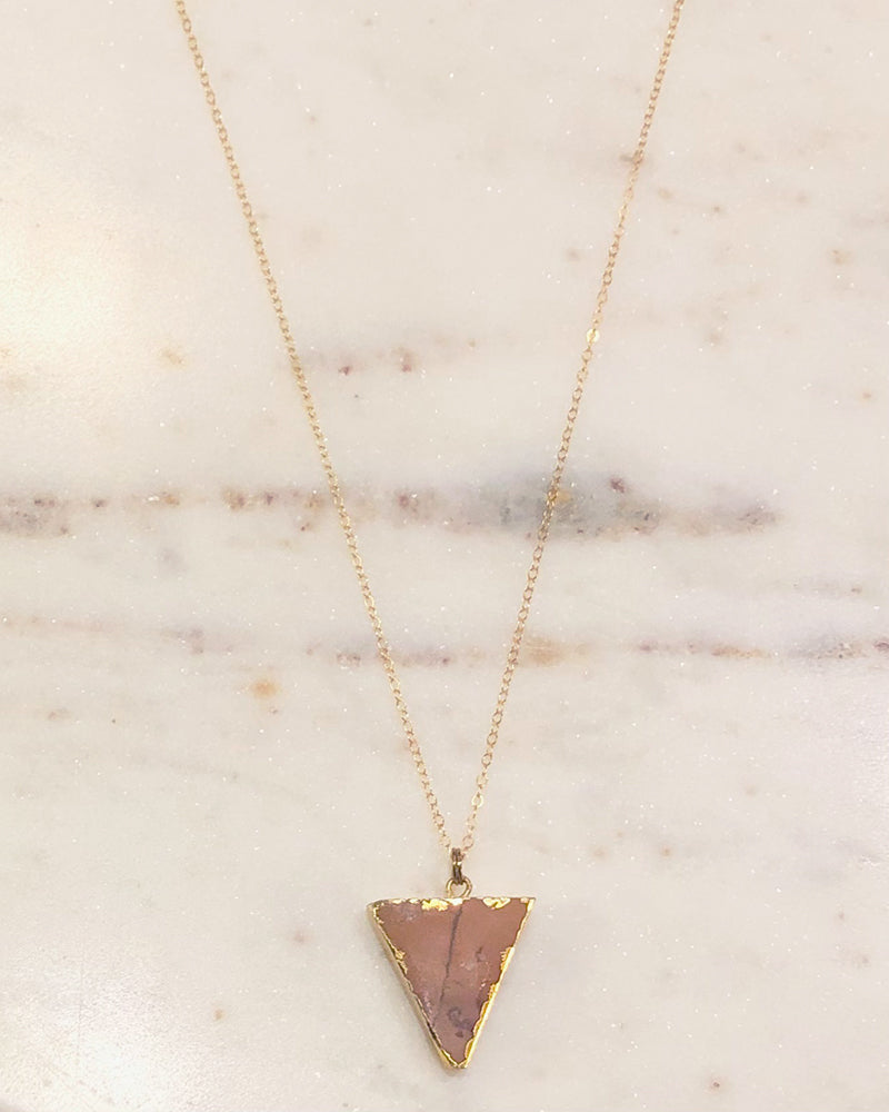Palm to Pine Gold Flower Jasper Triangle Pendant