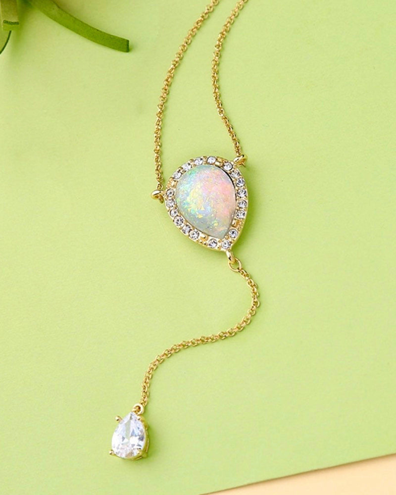 Opal Rhinestone Lariat Necklace