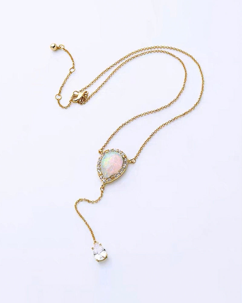 Opal Rhinestone Lariat Necklace