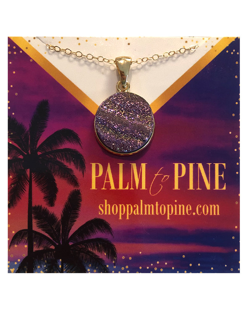 Palm to Pine Gold Purple Druzy Pendant