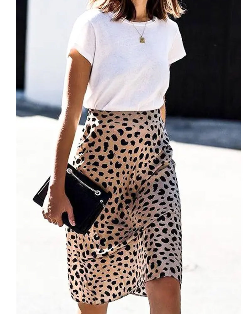 Leopard Satin Midi Skirt