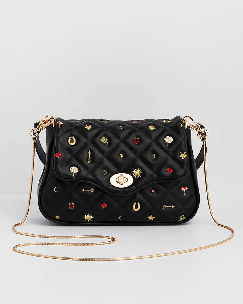 Lucky Quilted Crossbody Clutch in Black
