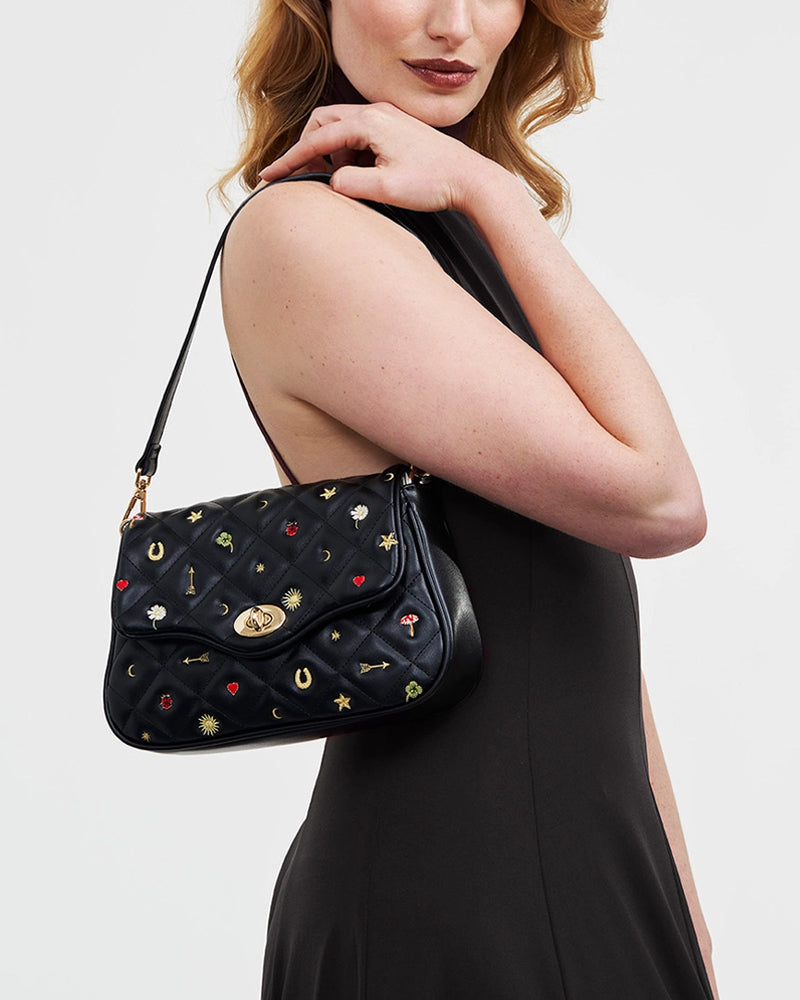 Lucky Quilted Crossbody Clutch in Black