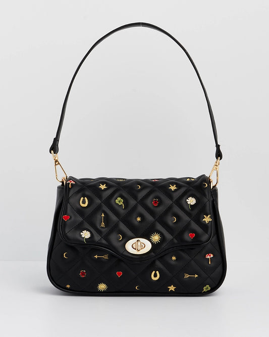 Lucky Quilted Crossbody Clutch in Black