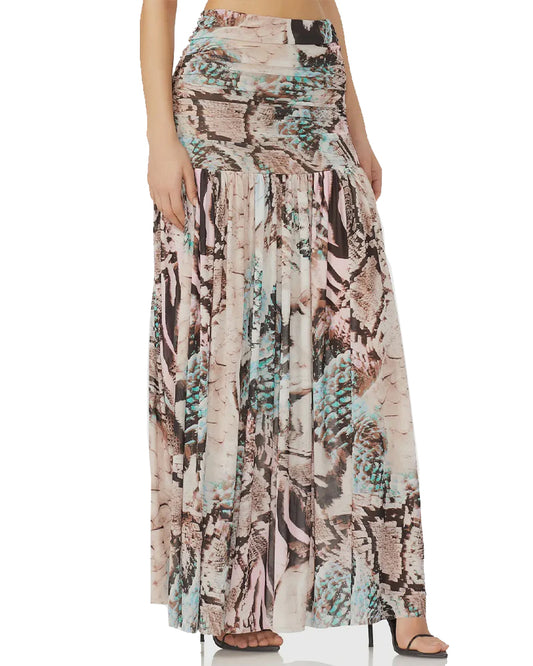 Aqua Mixed Animal Print Val Sheer Maxi Skirt