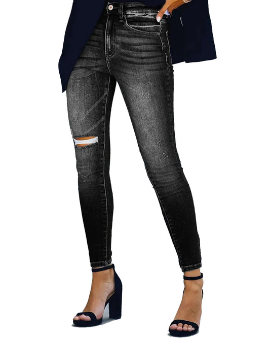 Black Washed Distressed Skinny Jean