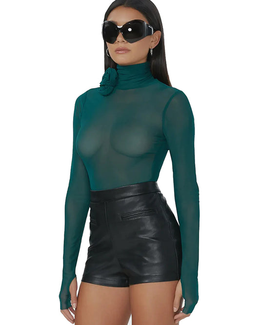 Botanical Green Zadie Sheer Rosette Top