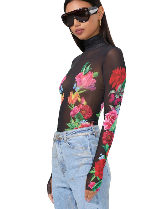 Sheer Mesh Zadie Top in Body Floral