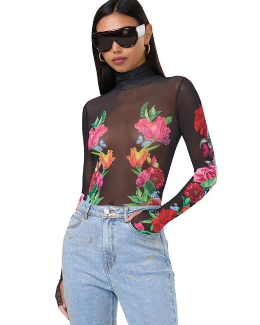 Sheer Mesh Zadie Top in Body Floral