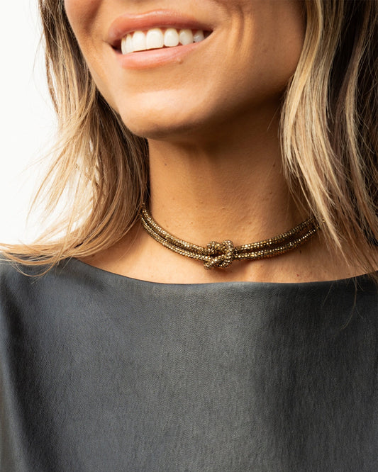 Crystal Knot Necklace in Gold - 16" with 5" Extender Chain
