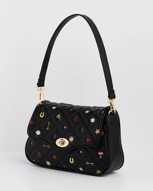 Lucky Quilted Crossbody Clutch in Black