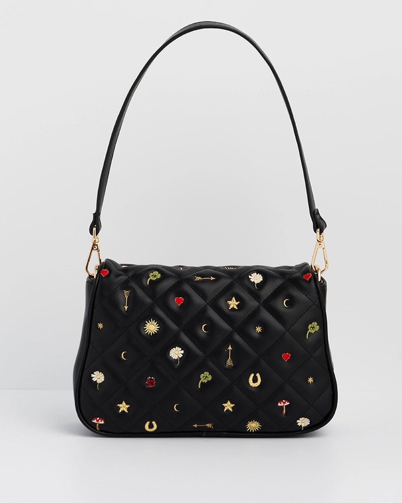 Lucky Quilted Crossbody Clutch in Black