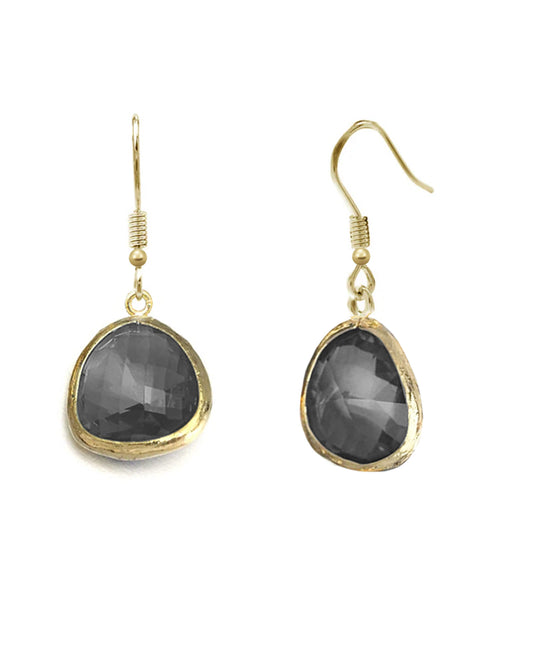 Gold Plated Medium Charcoal Crystal Earring