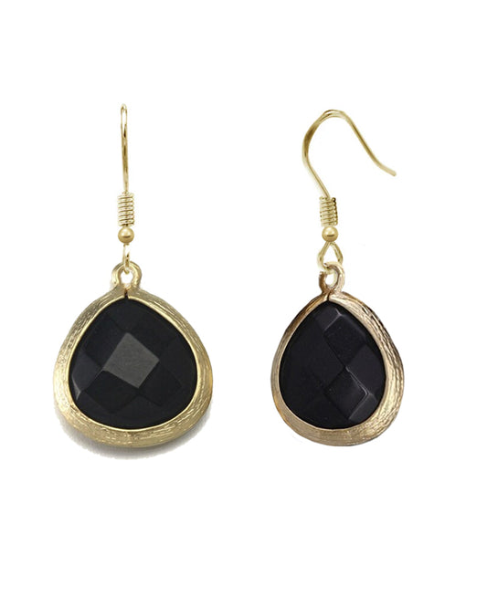 Large Gold Plated Black Onyx Earring