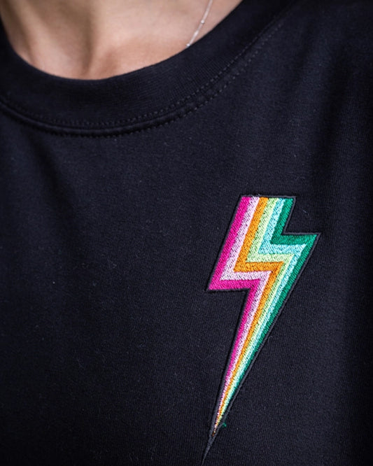 Embroidered Jewel Tone Lightning Bolt Sweatshirt