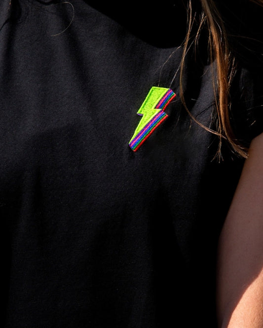 Embroidered Lightning Bolt T-Shirt Dress