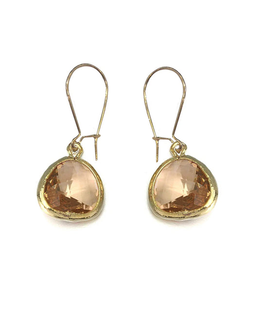 Gold Plated Self Hook Champagne Crystal Earring