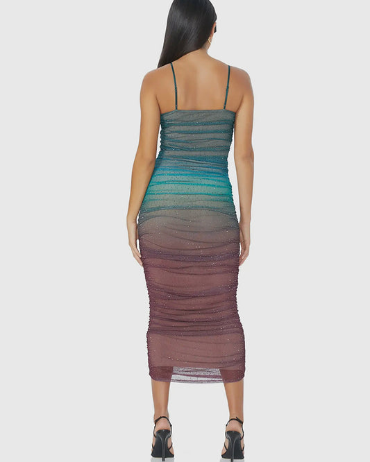 Turquoise Hazel Ombre Rhinestone Dress