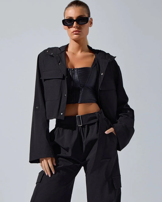 Ava Cropped Jacket in Black