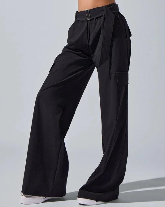 Ava Belted Wide Leg Pant in Black