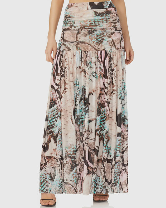 Aqua Mixed Animal Print Val Sheer Maxi Skirt