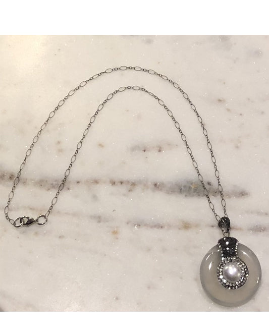 Palm to Pine Chalcedony Pearl with Pave Rhinestones Pendant