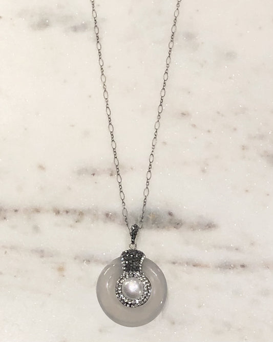 Palm to Pine Chalcedony Pearl with Pave Rhinestones Pendant