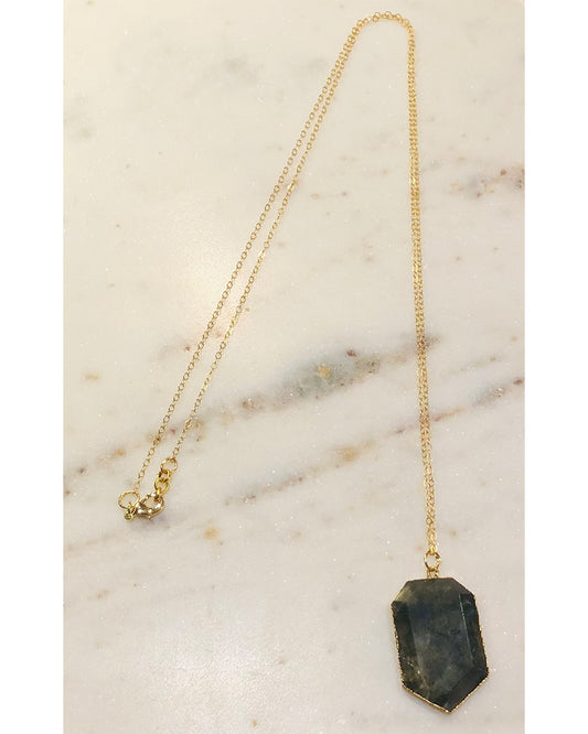 Palm to Pine Gold Labradorite Hexagon Pendant