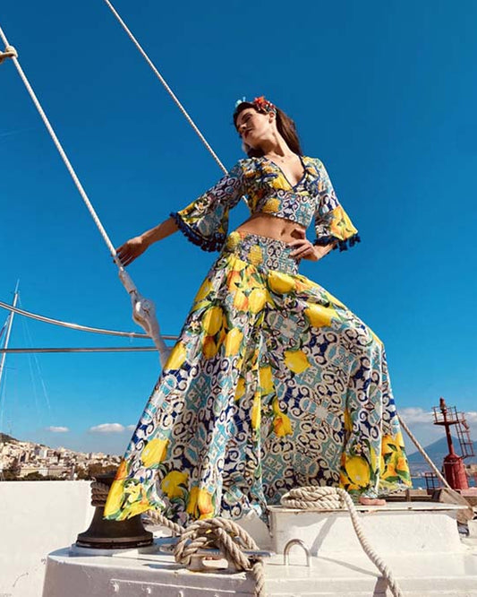 Antica Sartoria Lemon Embellished Top and Pant Set