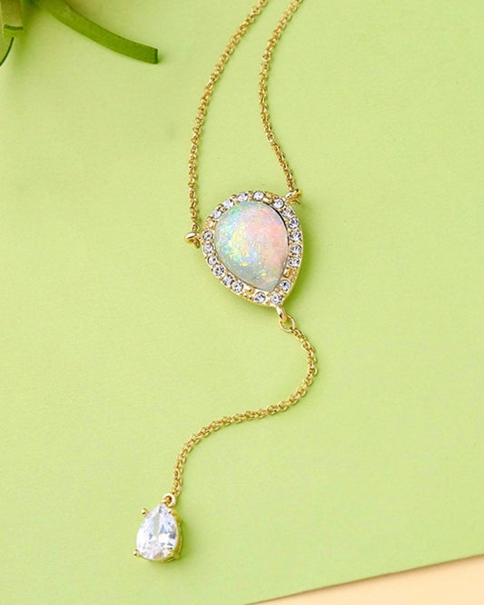 Opal Rhinestone Lariat Necklace