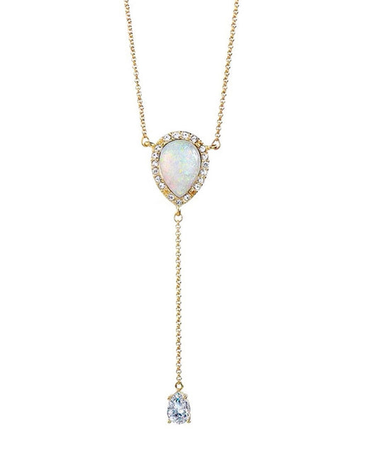 Opal Rhinestone Lariat Necklace