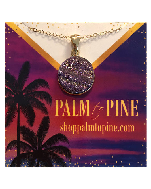 Palm to Pine Gold Purple Druzy Pendant