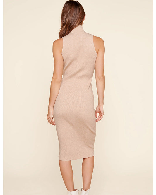 Oatmeal Ribbed Knit Turtleneck Sweater Dress