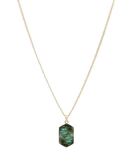 Palm to Pine Gold Labradorite Hexagon Pendant