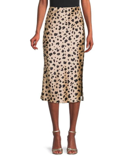 Leopard Satin Midi Skirt