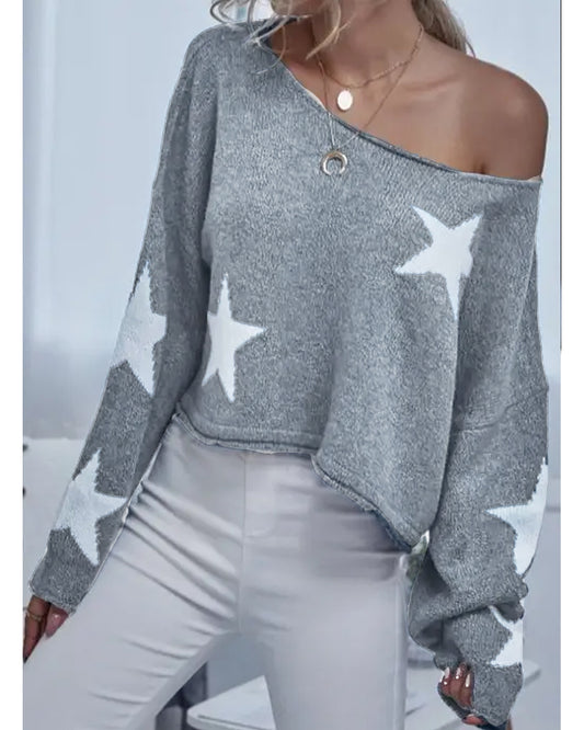 Star Drop Shoulder Boxy Sweater